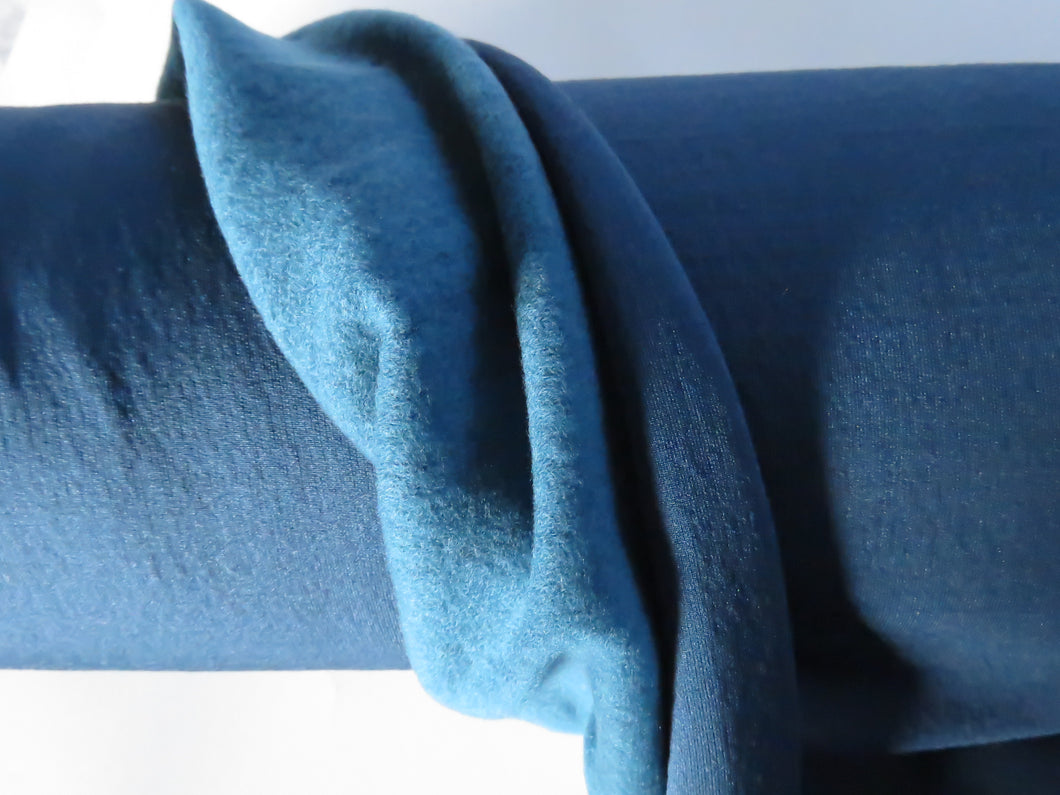 2m Jungle Teal  brushed back sweatshirt fabric 38% merino 54% polyester 8% elastane 270g 170cm wide