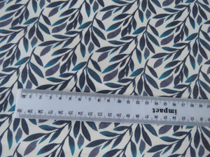 90cm Teal Leaf print organic cotton spandex jersey knit 148cm
