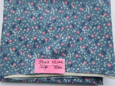 58cm long x 112cm wide pink flowers blue floral print 100% cotton