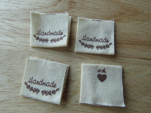 Load image into Gallery viewer, 10 Handmade underlined with Heart twigs Cotton Flag Labels 2 x 2cm folded