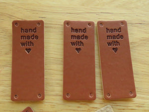 25 Brown PU Leather Handmade with Heart Foldable Labels 50x 20mm
