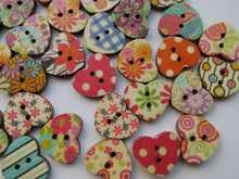 Load image into Gallery viewer, 48 Mixed Print Heart shape buttons 17mm approx.