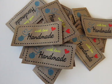 10 Bronze Heart made from end of the Ball of wool Handmade with Love labels 50x 25mm