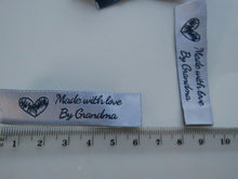 Load image into Gallery viewer, 10 Made with Love by Grandma 60mm x 15mm woven sewing labels