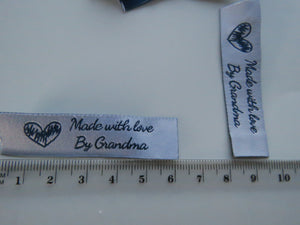 10 White Made with Love by Grandma 60mm x 15mm woven sewing labels- NOTE DUE IN STOCK ON 20 March so orders with these labels will be dispatched once the new stock arrives