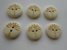 Load image into Gallery viewer, 10 Wood Look Buttons with Single tree print 20mm 2 holes