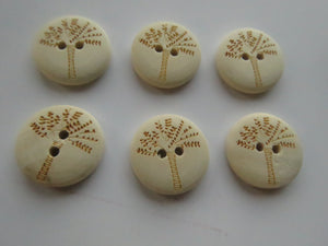 10 Wood Look Buttons with Single tree print 20mm 2 holes