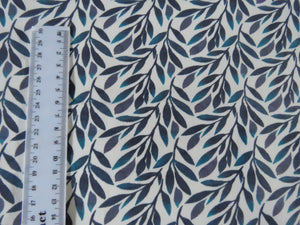 90cm Teal Leaf print organic cotton spandex jersey knit 148cm