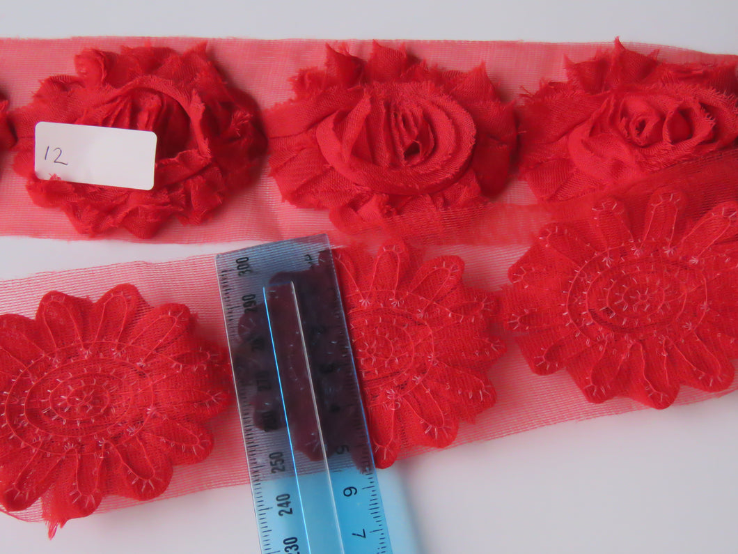 5 Red #12 Shade Shabby chic chiffon flowers 50mm flower diameter approx.- last set in this colour