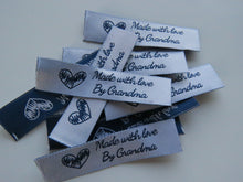 Load image into Gallery viewer, 10 White Made with Love by Grandma 60mm x 15mm woven sewing labels- NOTE DUE IN STOCK ON 20 March so orders with these labels will be dispatched once the new stock arrives