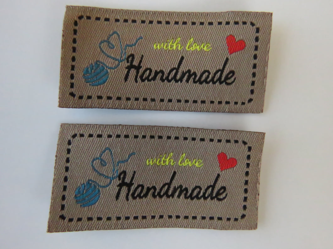 10 Bronze Heart made from end of the Ball of wool Handmade with Love labels 50x 25mm