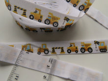 Load image into Gallery viewer, 3.4m Yellow Digger Truck Roadworks Print Fold Over Elastic FOE Foldover15mm