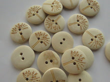 Load image into Gallery viewer, 10 Wood Look Buttons with Single tree print 20mm 2 holes