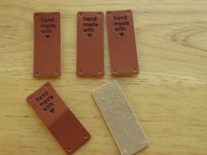 25 Brown PU Leather Handmade with Heart Foldable Labels 50x 20mm