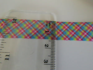 5 yards (4.5m approx). Rainbow Plaid Check Print Fold Over Elastic FOE Foldover15mm