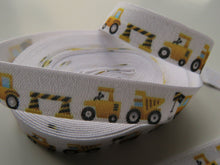 Load image into Gallery viewer, 3.4m Yellow Digger Truck Roadworks Print Fold Over Elastic FOE Foldover15mm