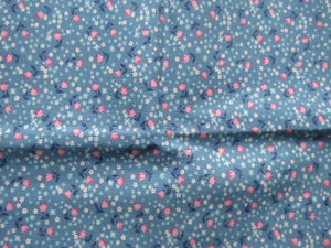 58cm long x 112cm wide pink flowers blue floral print 100% cotton
