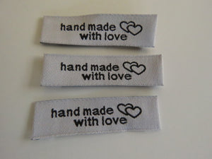 50 White Handmade With Love and Heart Labels 45 x 15mm