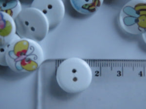 50 mixed print Bee and butterfly  white black 15mm buttons