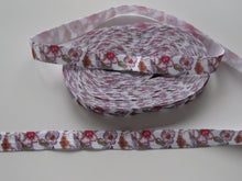 Load image into Gallery viewer, 4.4m Purple pink flower floral print fold over elastic FOE foldover elastic 15mm wide