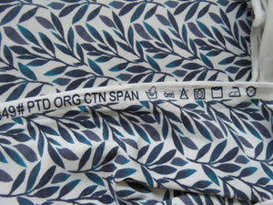 90cm Teal Leaf print organic cotton spandex jersey knit 148cm