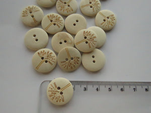 10 Wood Look Buttons with Single tree print 20mm 2 holes