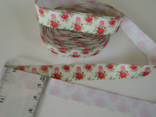 Load image into Gallery viewer, 4.6m Small Red Roses floral print FOE Fold Over Foldover Elastic 15mm- use for facemasks
