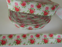 Load image into Gallery viewer, 4.6m Small Red Roses floral print FOE Fold Over Foldover Elastic 15mm- use for facemasks
