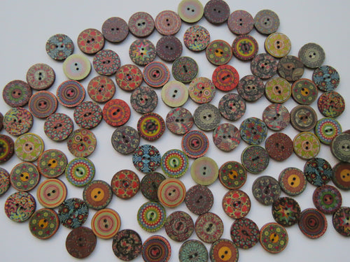 50 Mixed Print retro vintage paisley print 20mm buttons 2 holes