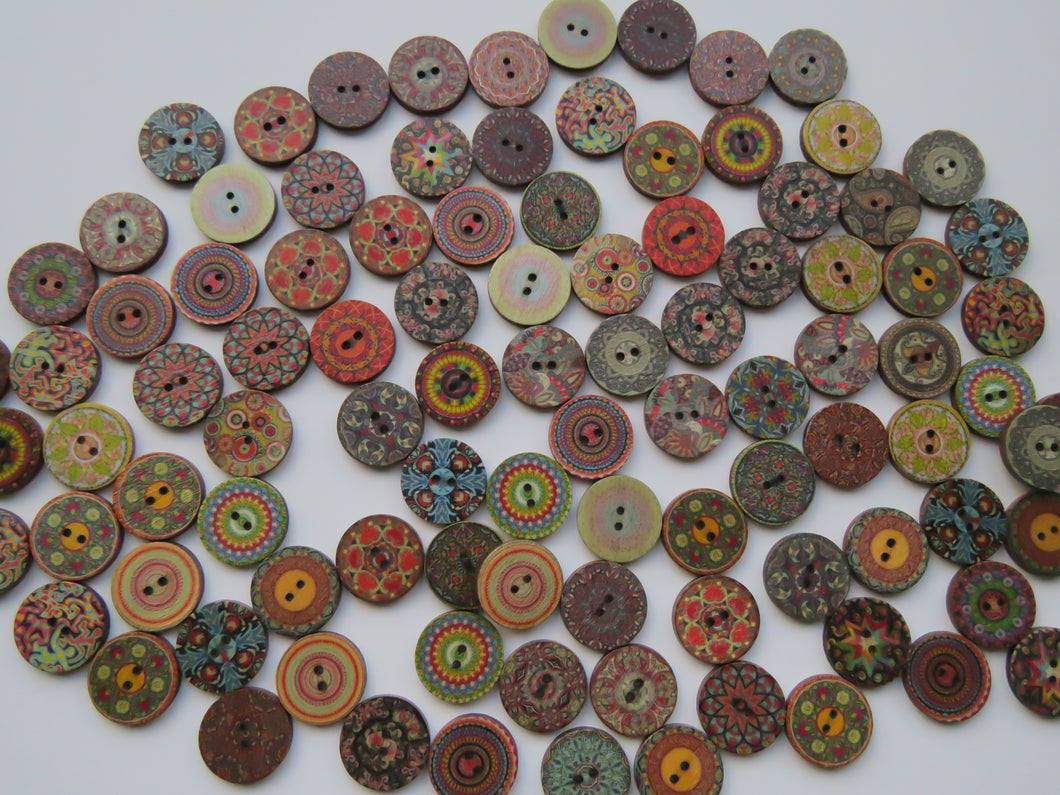 50 Mixed Print retro vintage paisley print 20mm buttons 2 holes