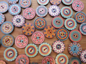 10 Mixed Pattern Teal Orange Pink Retro Print buttons 25mm diameter