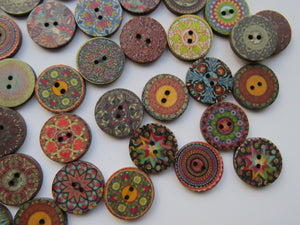 50 Mixed print retro vintage 25mm buttons