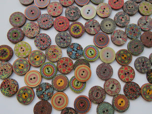 50 Mixed print retro vintage 25mm buttons