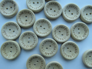 25 buttons- 25mm Handmade printed on circumference wood look buttons