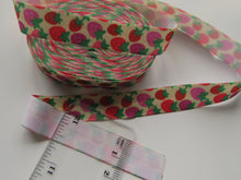 Load image into Gallery viewer, 5 yards/ 4.6m Strawberries Print on Cream  Fold Over Elastic FOE Foldover elastic 15mm