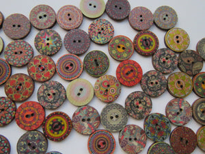 50 Mixed print retro vintage 25mm buttons