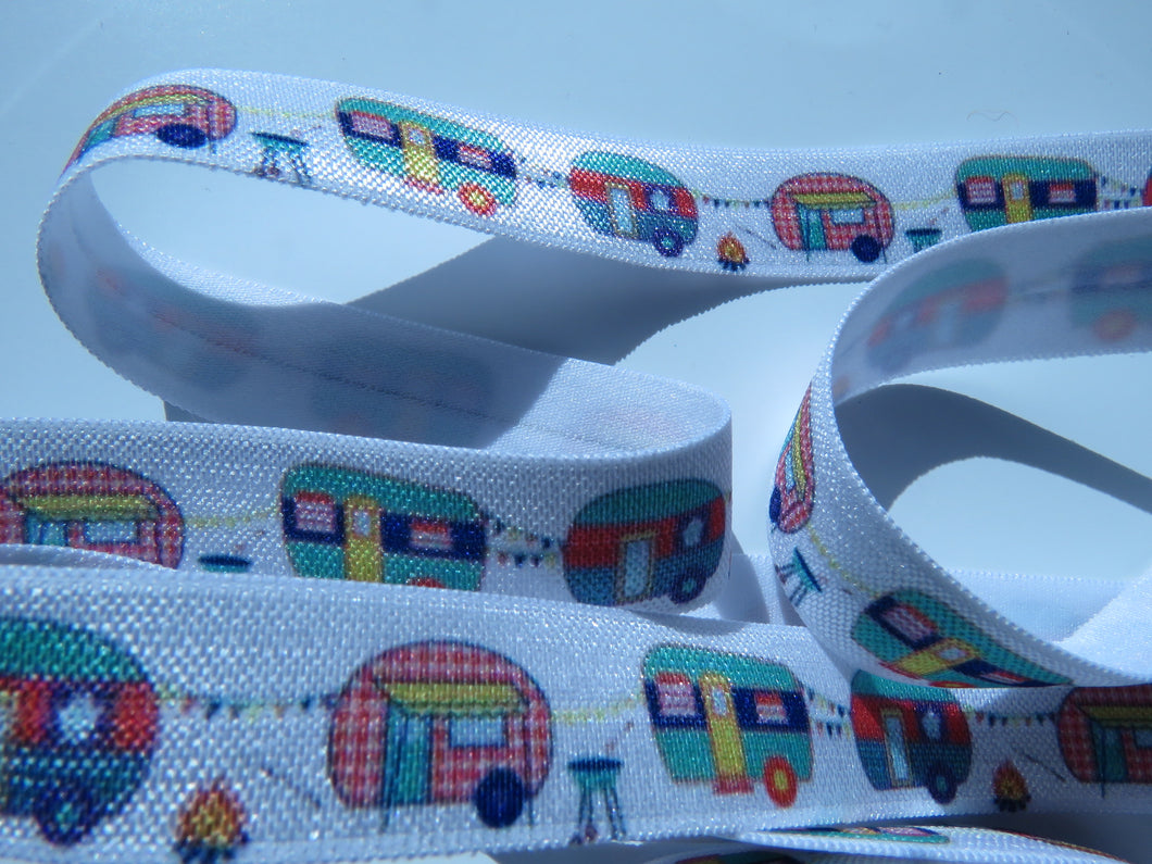 5m Caravan print 15mm fold over elastic FOE foldover elastic or use menu to buy by the metre