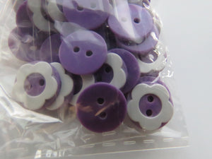 10 Purple with raised white flower around edge 12.5mm buttons