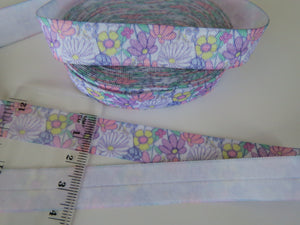 4.9m Lilacs and purple floral print Fold Over Elastic FOE Foldover15mm