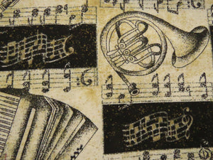 1/8th yard Approx. 56cm x 23cm Instruments and music print