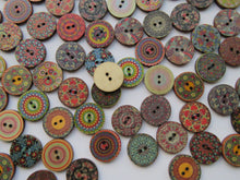 Load image into Gallery viewer, 50 Mixed Print retro vintage paisley print 20mm buttons 2 holes