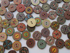 50 Mixed Print retro vintage paisley print 20mm buttons 2 holes