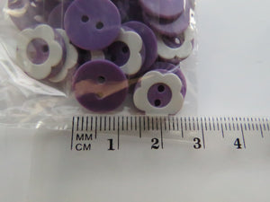 10 Purple with raised white flower around edge 12.5mm buttons
