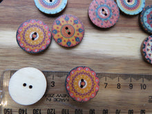 Load image into Gallery viewer, 10 Mixed Pattern Teal Orange Pink Retro Print buttons 25mm diameter