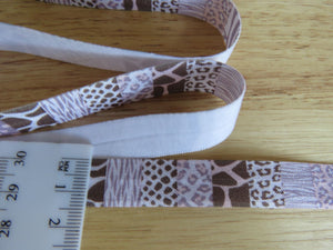 2m Printed Fold over elastic 15mm- Brown safari squares- longest piece left