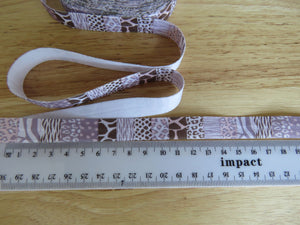 1.6m Printed Fold over elastic 15mm- Brown safari squares