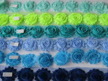 Load image into Gallery viewer, 1 x Shabby Chic Chiffon flower- blue and greens- Colour Numbers 17-22. 50mm flower- 80c per individual flower