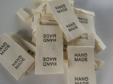 Load image into Gallery viewer, 10 Black Font Hand Made  Smaller Cotton Flag Hand Made Labels- Black 15mm