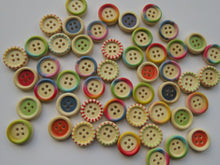 Load image into Gallery viewer, 50 Mixed Print rainbow 15mm buttons 4 holes