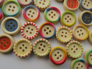 50 Mixed Print rainbow 15mm buttons 4 holes